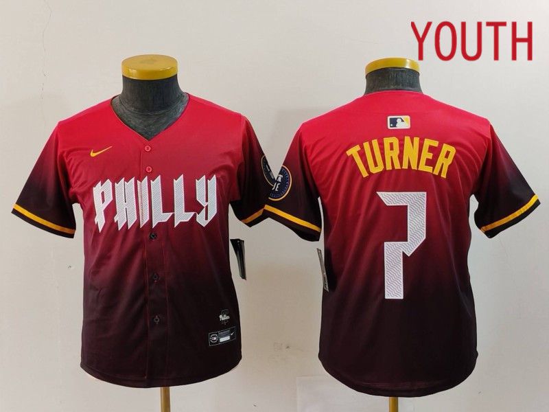 Youth Philadelphia Phillies #7 Turner Red City Edition 2024 Nike MLB Jersey style 1